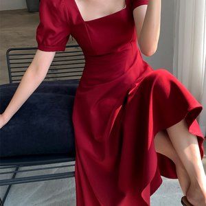 Red Dress Women's summer 2021 new square collar